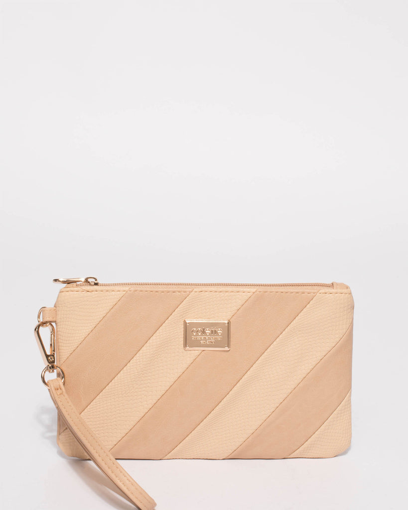 Beige Brook Stripe Wristlet