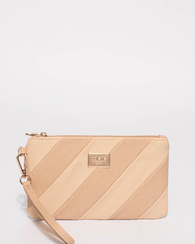 Beige Brook Stripe Wristlet