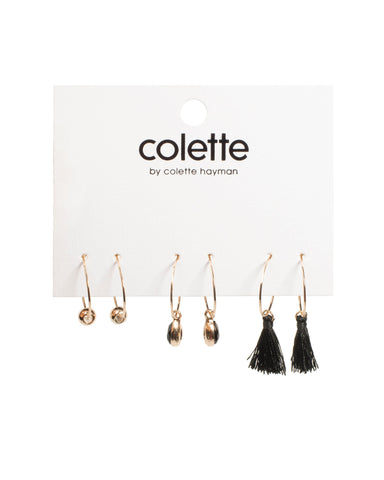 Black Gold Tone Mini Tassel Teardrop Earring Pack