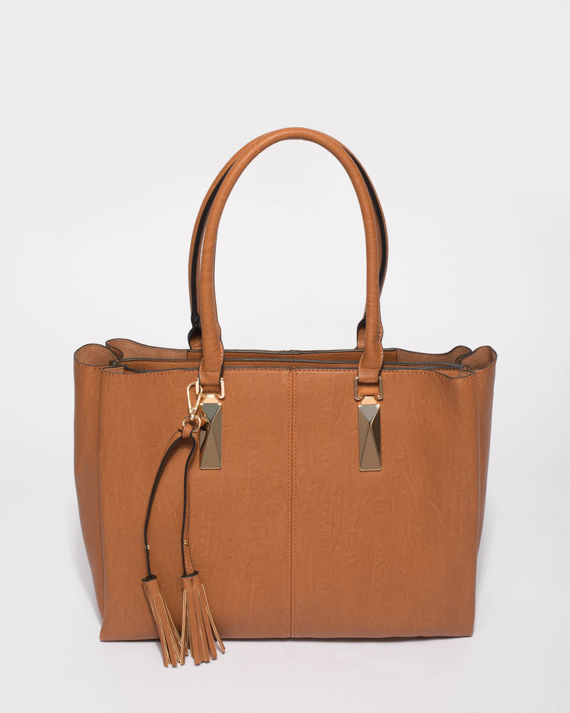 Tan Stacey Tassel Tote Bag