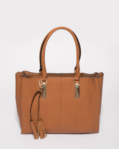 Tan Stacey Tassel Tote Bag