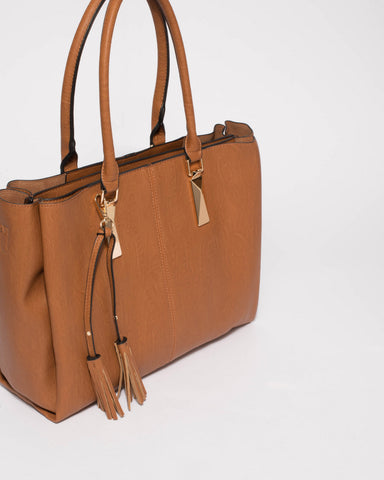 Tan Stacey Tassel Tote Bag