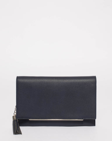 Navy Polly Tassel Clutch Bag