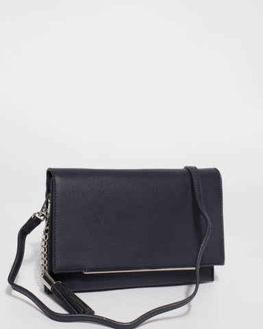 Navy Polly Tassel Clutch Bag