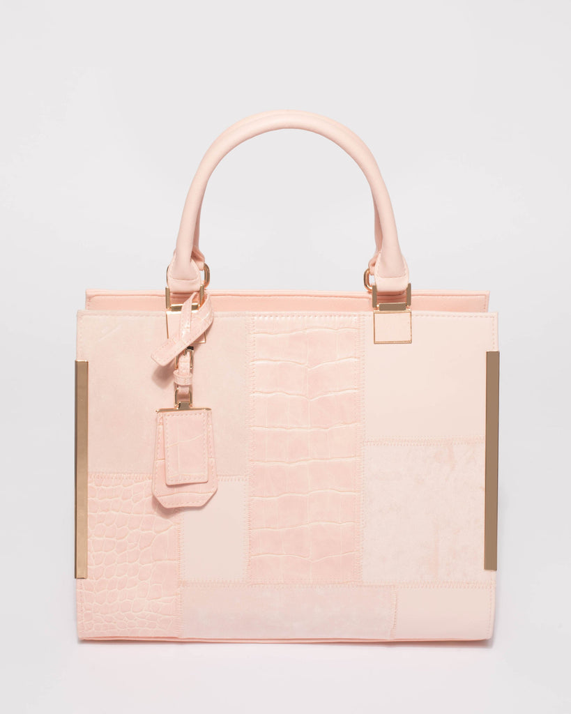 Pink Textured Andrea Tag Tote Bag