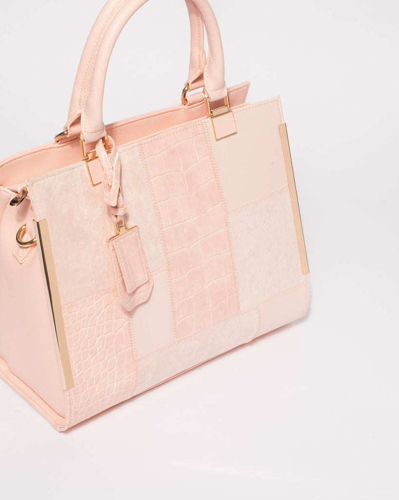 Pink Textured Andrea Tag Tote Bag