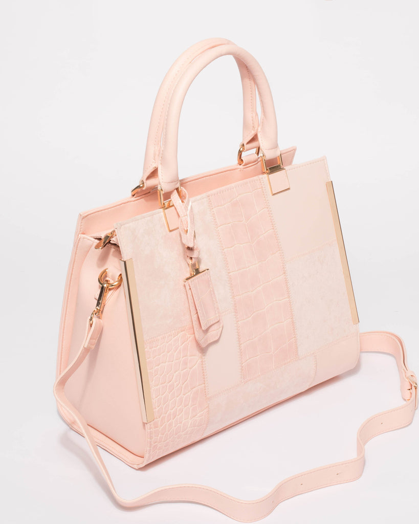 Pink Textured Andrea Tag Tote Bag