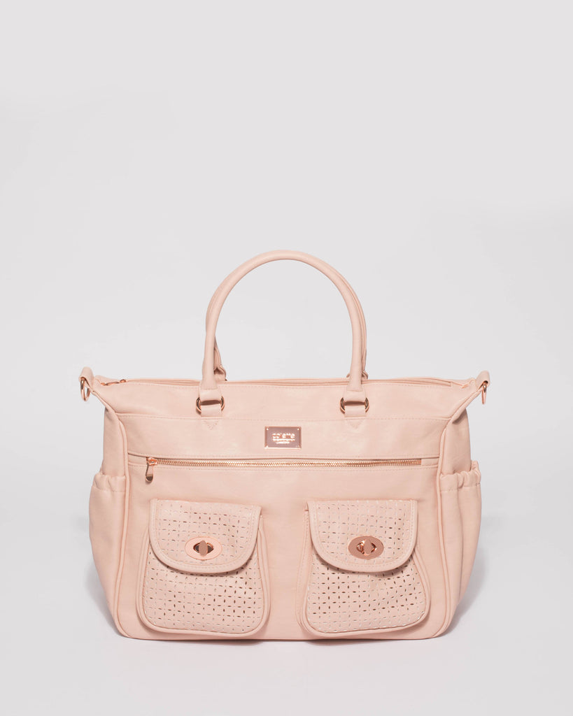 Pink Smooth Flower Cutout Baby Bag With Rose Gold Hardware