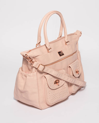 Pink Smooth Flower Cutout Baby Bag With Rose Gold Hardware