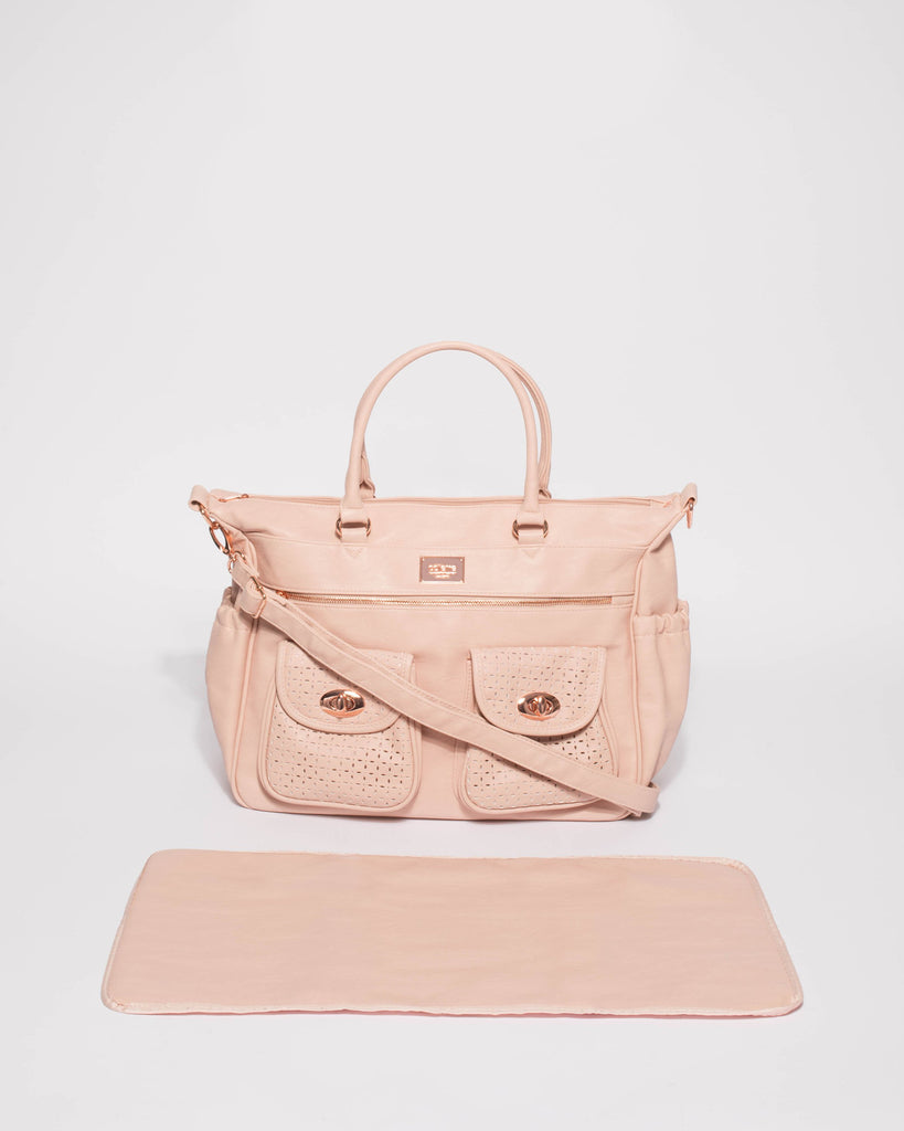 Pink Smooth Flower Cutout Baby Bag With Rose Gold Hardware