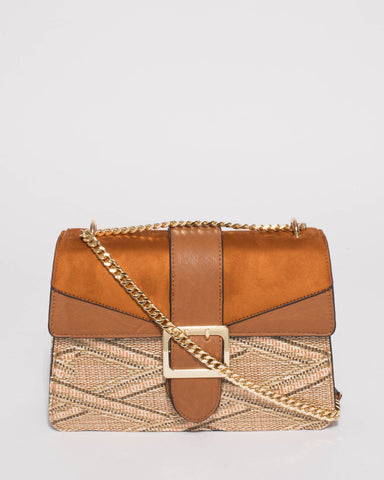 Tan Textured Rachel Medium Crossbody Bag
