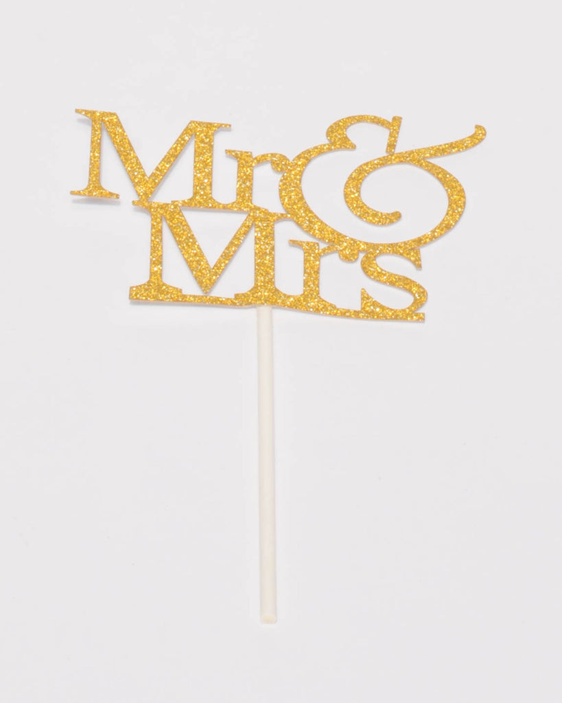 Mr And Mrs Gold Glitter Cake Topper