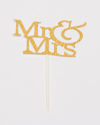 Mr And Mrs Gold Glitter Cake Topper
