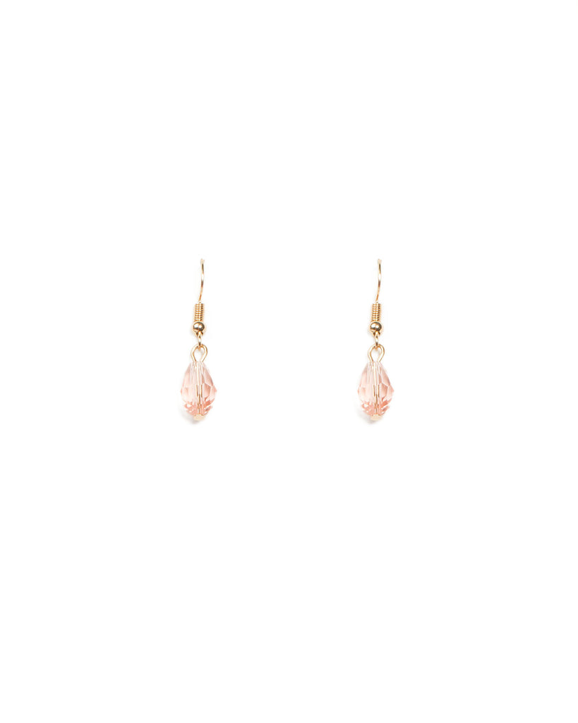 Pink Gold Tone Stone Drop Earrings