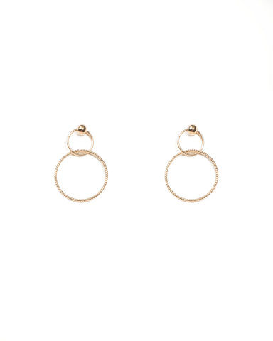 Gold Tone Link Ring Drop Earrings