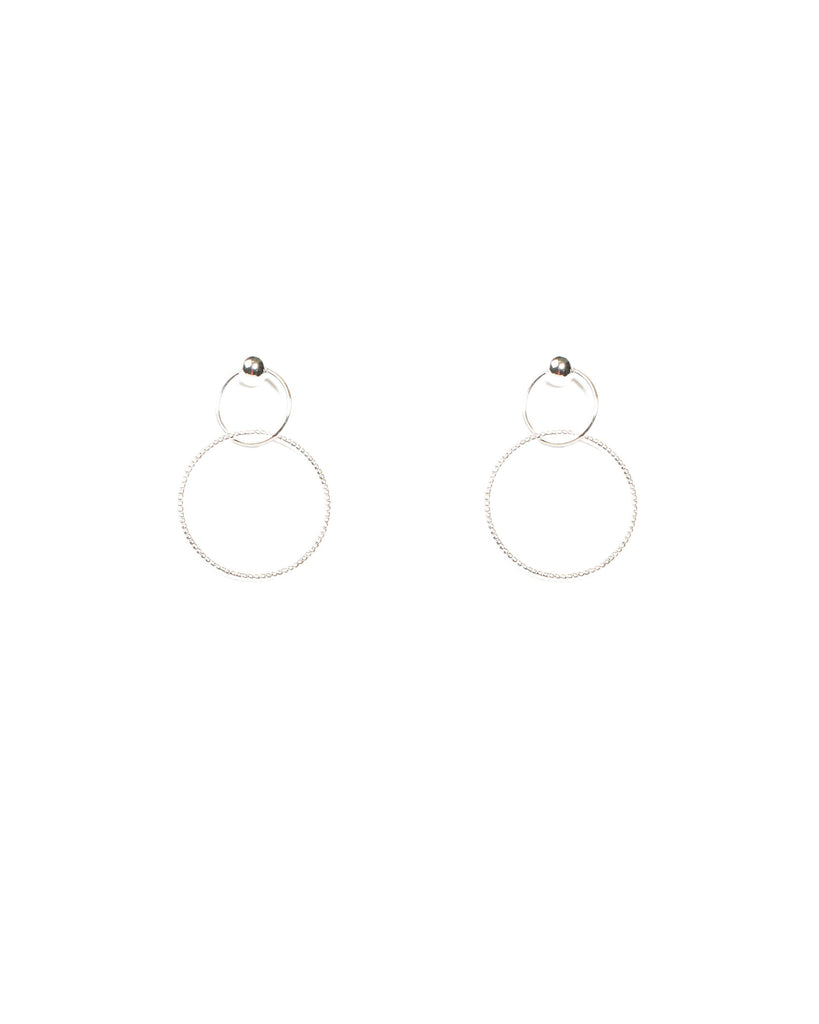 Silver Tone Link Ring Drop Earrings