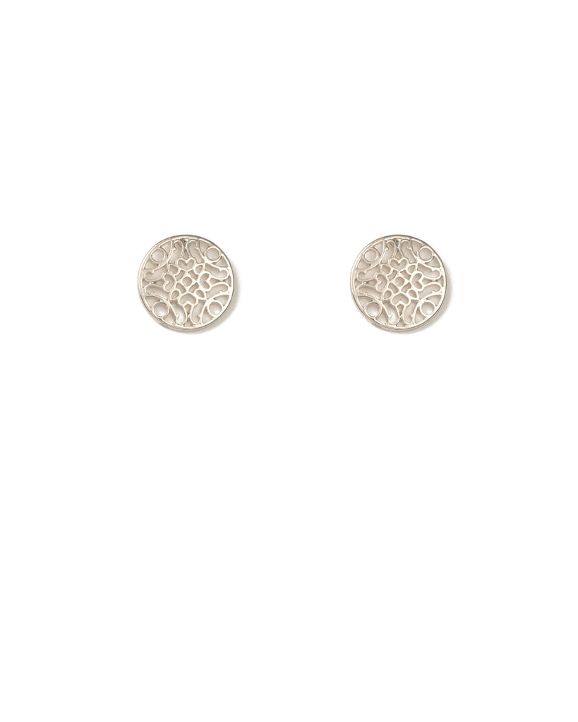 Silver Tone Round Filigree Stud Earrings