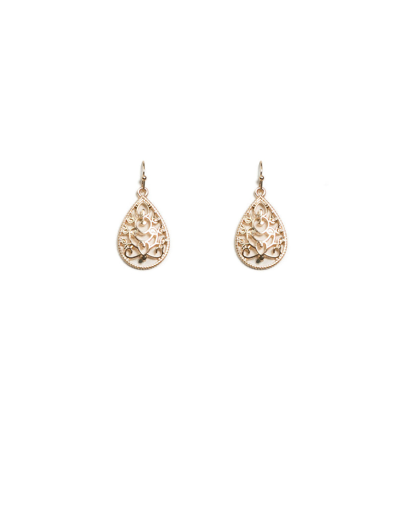 Gold Tone Filigree Teardrop Earrings