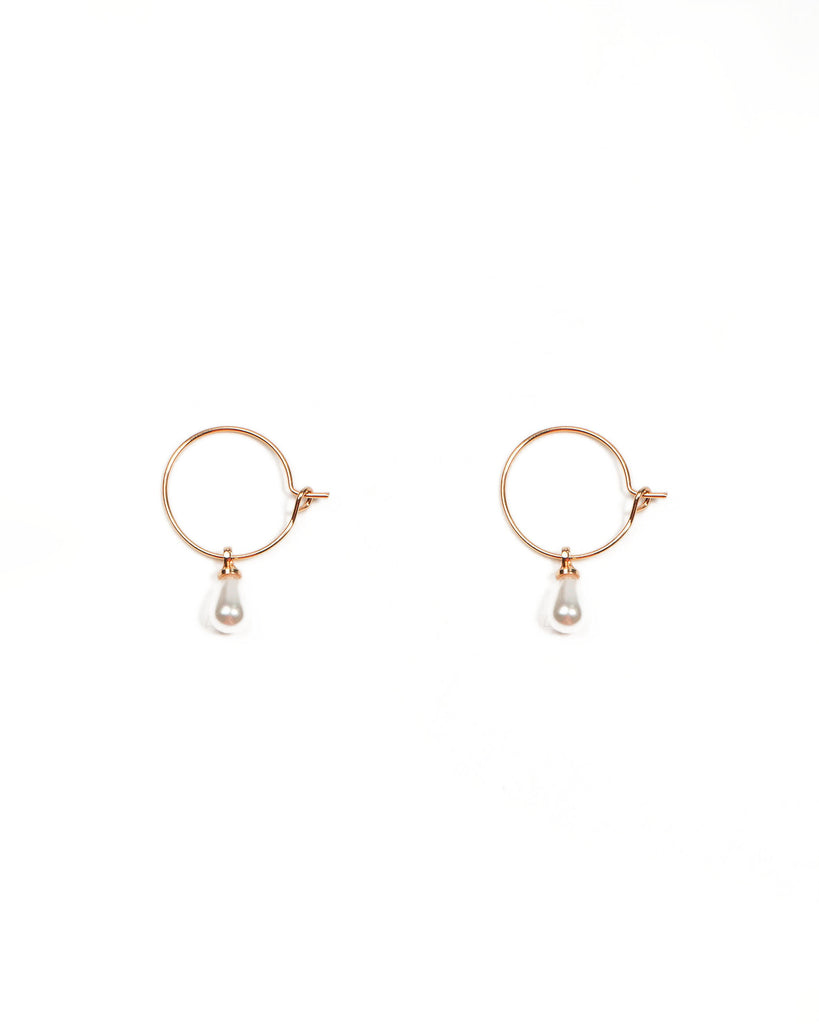 Ivory Gold Tone Mini Pearl Hoop Earrings