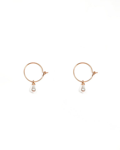 Ivory Gold Tone Mini Pearl Hoop Earrings