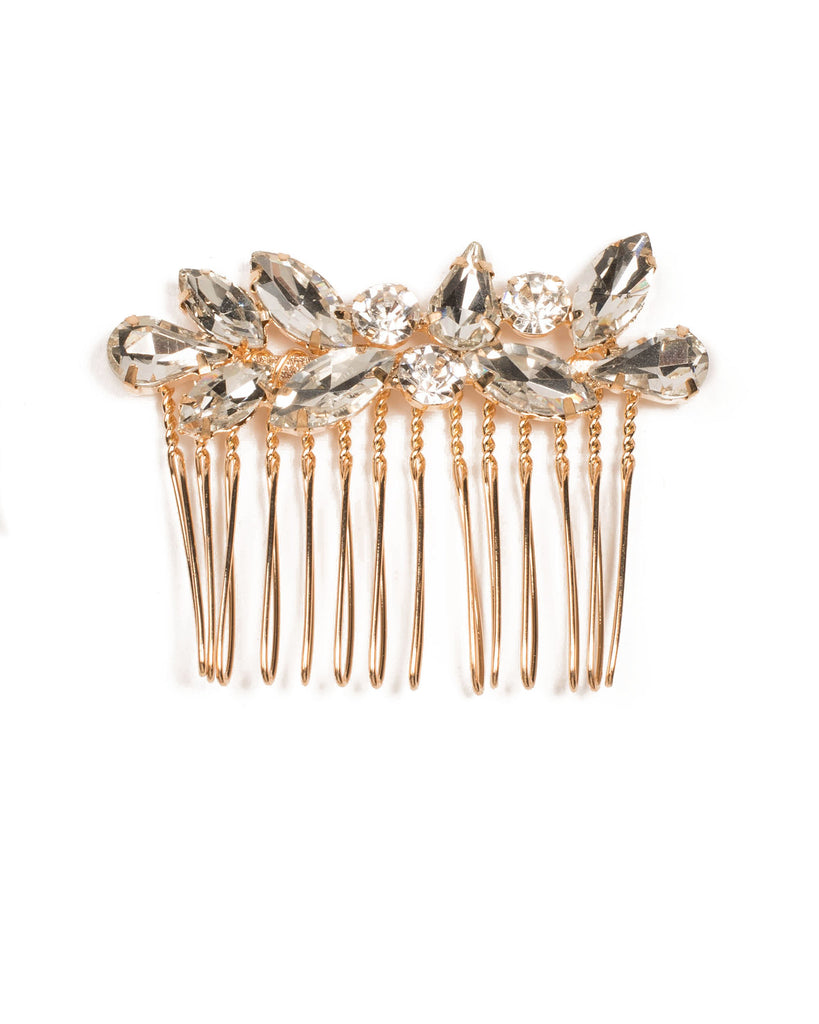 Crystal Gold Tone Mini Stone Hair Comb