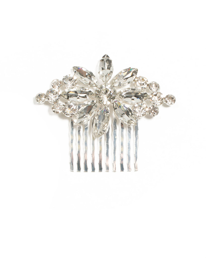 Silver Tone Stone Flower Hair Comb