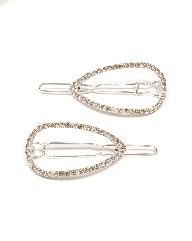 Silver Tone Diamante Teardrop Hair Clip