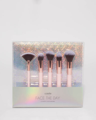 Pink Rose Gold Tone Face Cosmetic Brush Set