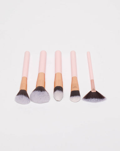 Pink Rose Gold Tone Face Cosmetic Brush Set