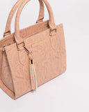 Pink Embossed Steph Tassel Mini Bag