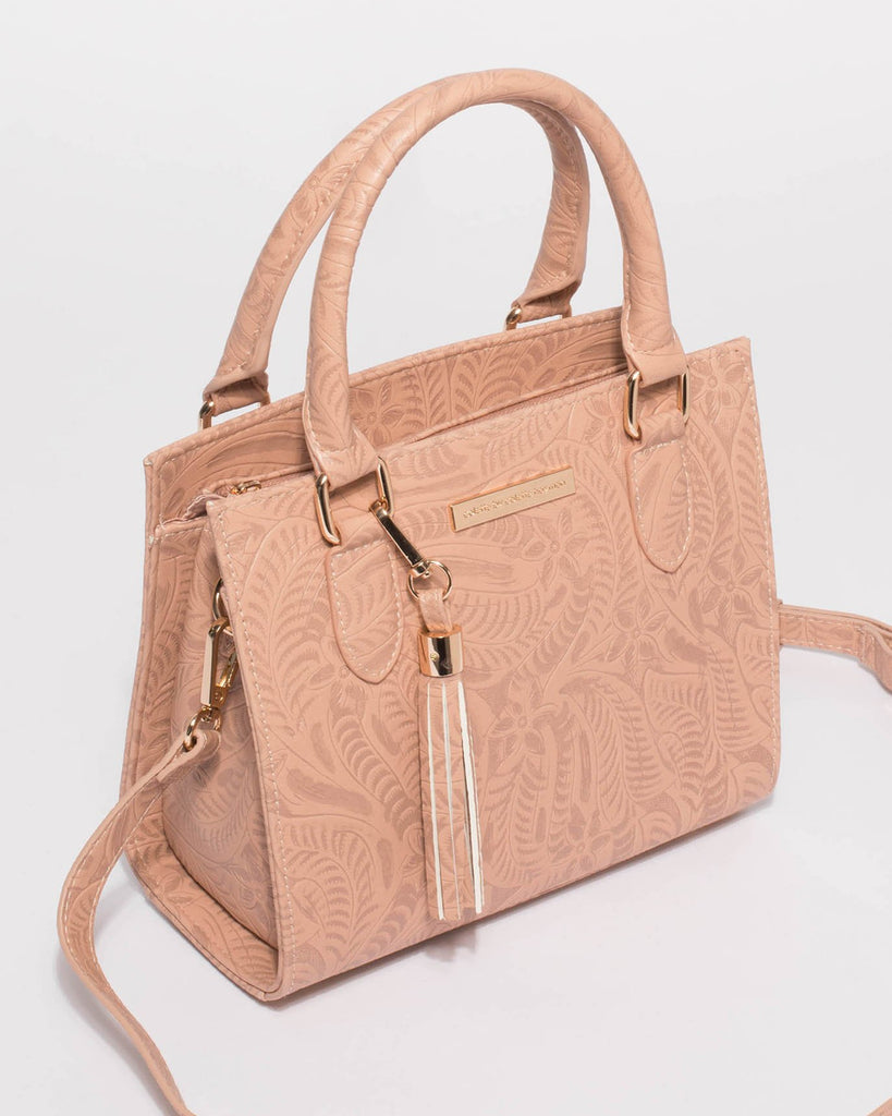 Pink Embossed Steph Tassel Mini Bag