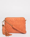 Orange Embossed Karen Crossbody Bag