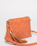 Orange Embossed Karen Crossbody Bag