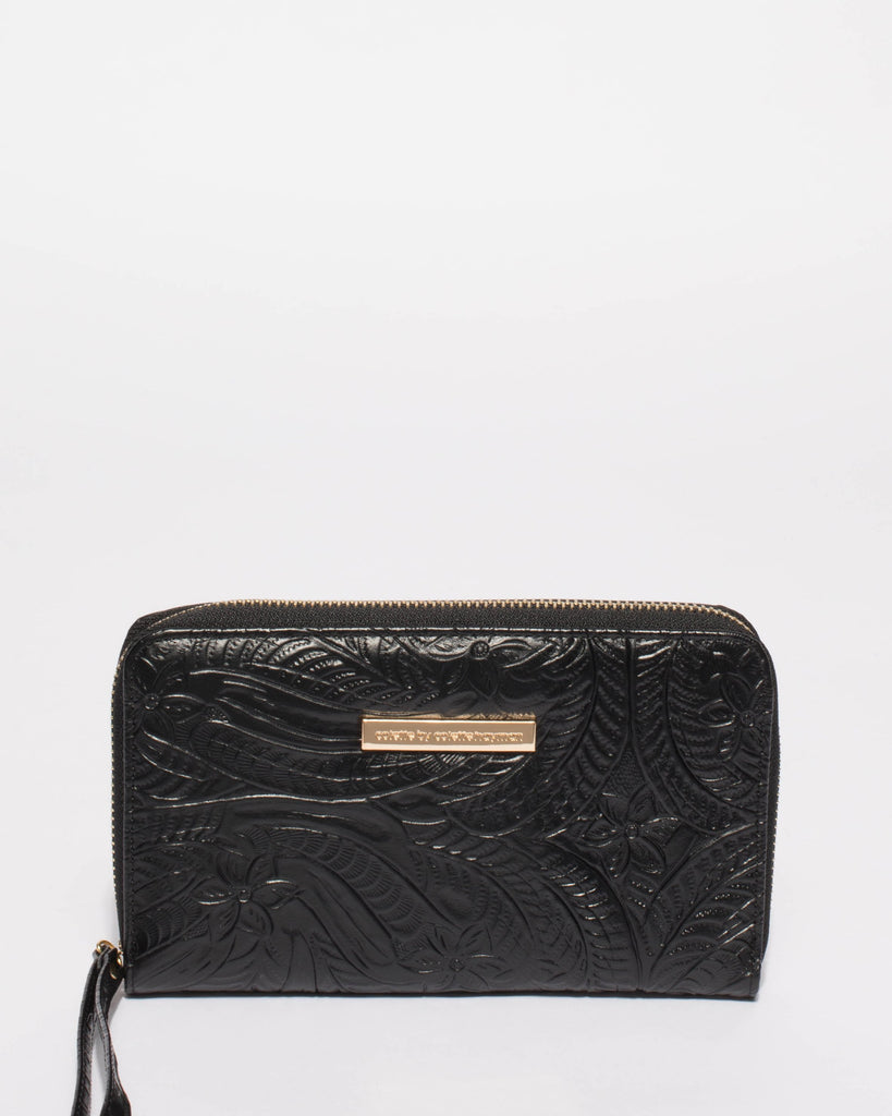 Black Embossed Gwen Wristlet Wallet