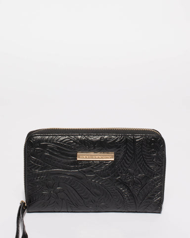 Black Embossed Gwen Wristlet Wallet