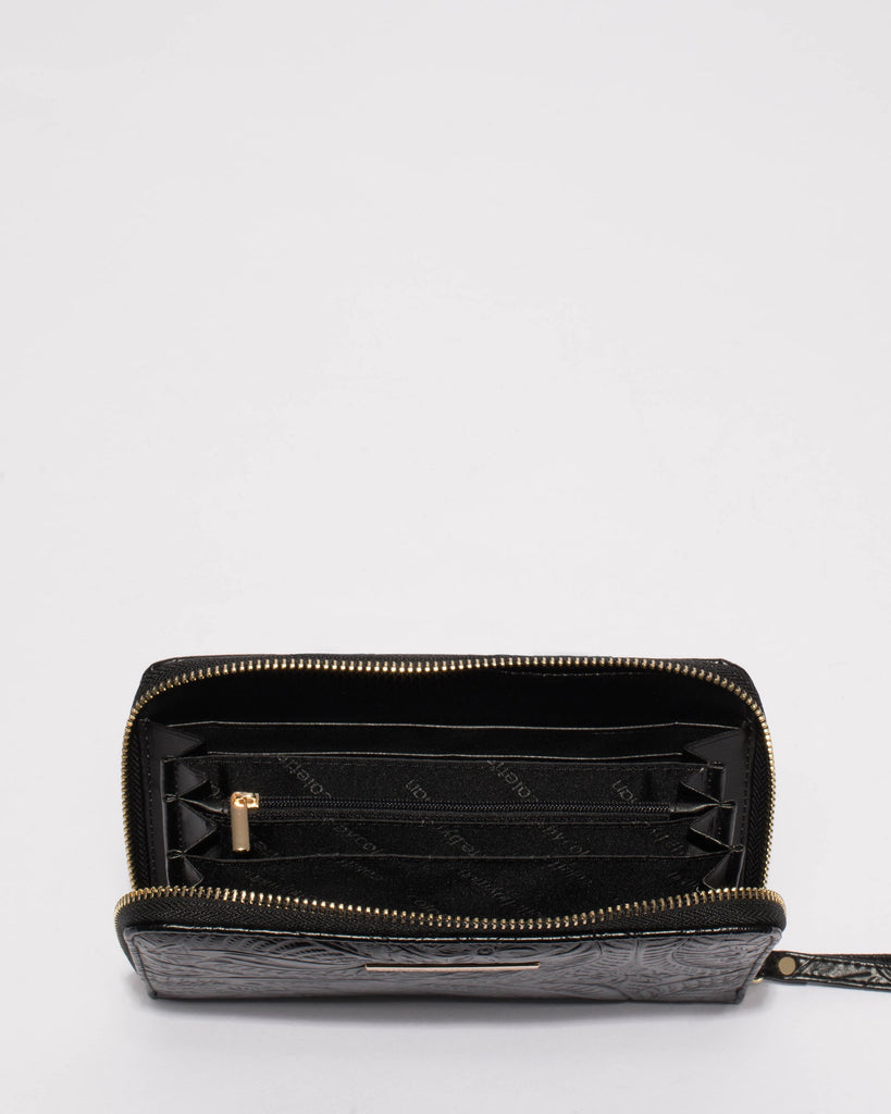 Black Embossed Gwen Wristlet Wallet