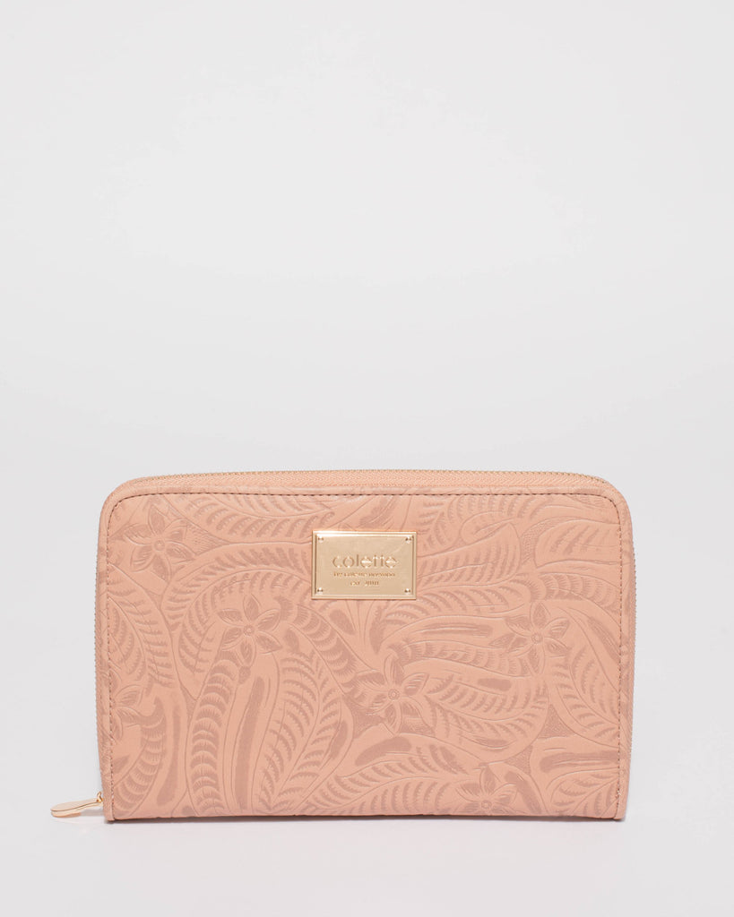 Pink Embossed Jenna Travel Wallet