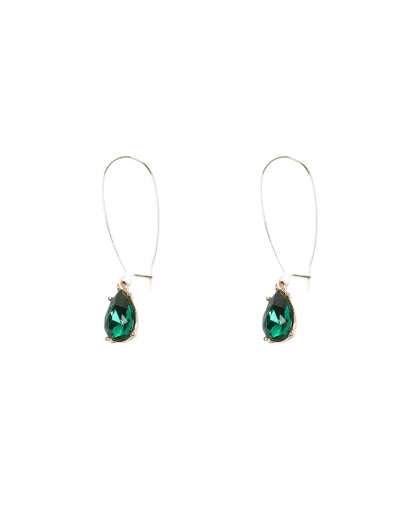 Green Gold Tone Drop Stone Earrings