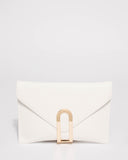 Kimberly White Snake Textured Gold Clasp Clutch