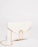 Kimberly White Snake Textured Gold Clasp Clutch