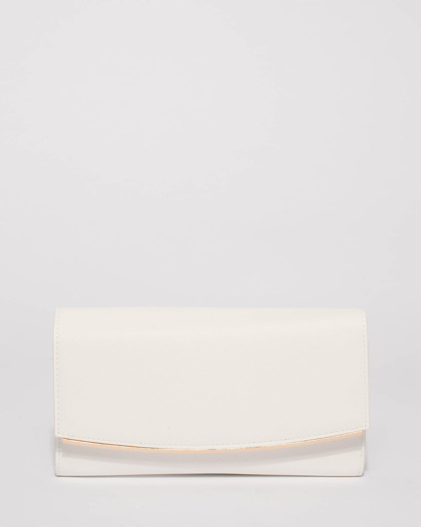 White Saffiano Teagan Evening Clutch Bag