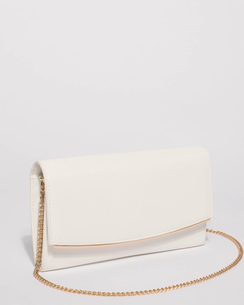 White Saffiano Teagan Evening Clutch Bag