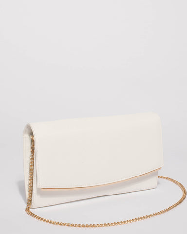 White Saffiano Teagan Evening Clutch Bag