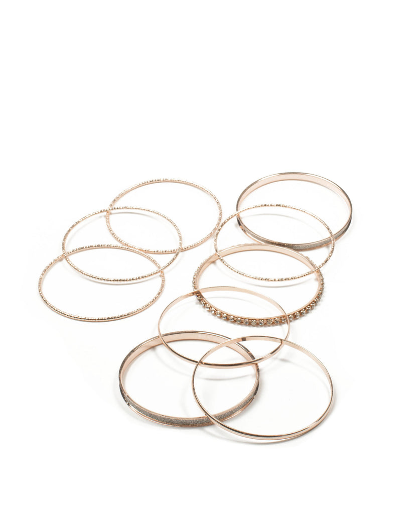Rose Gold Diamante Glitter Stone Bangle Pack