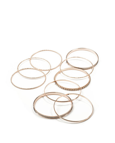 Rose Gold Diamante Glitter Stone Bangle Pack