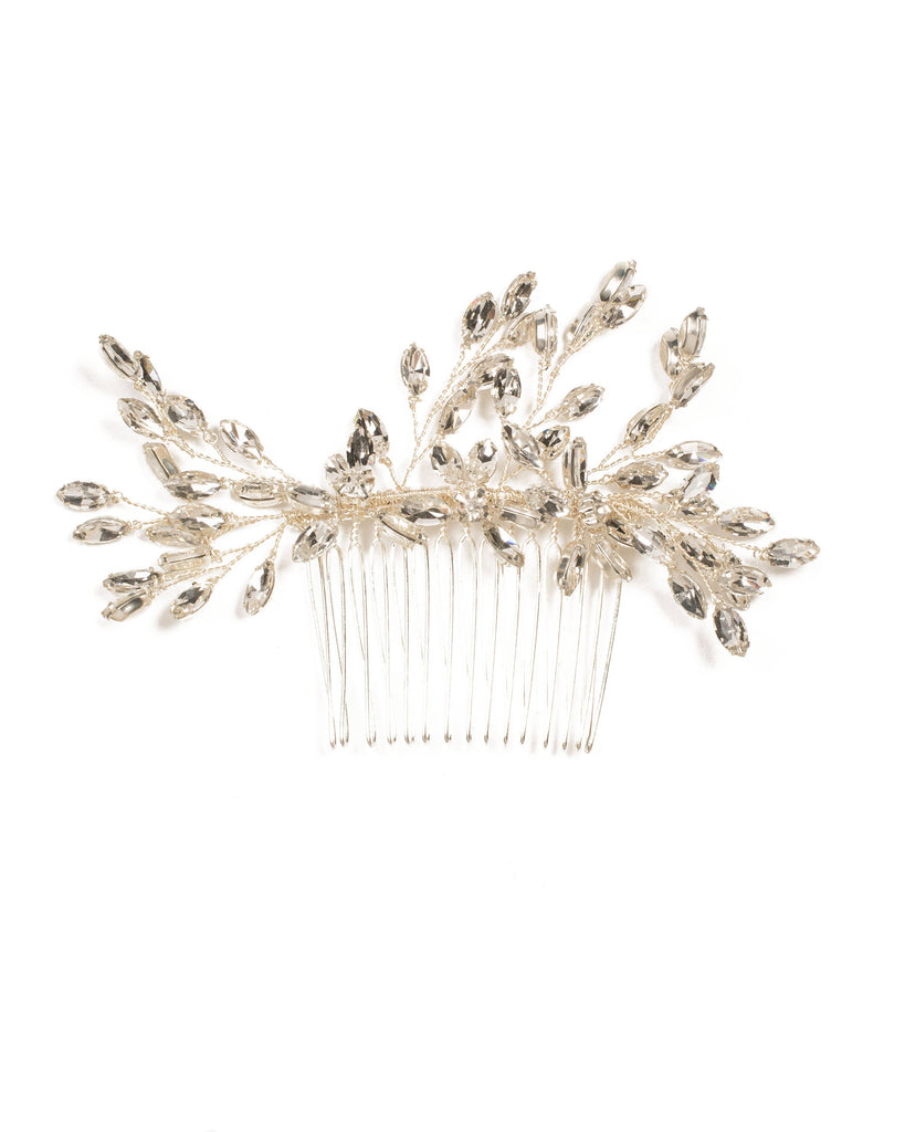 Crystal Silver Tone Leaf Hair Comb