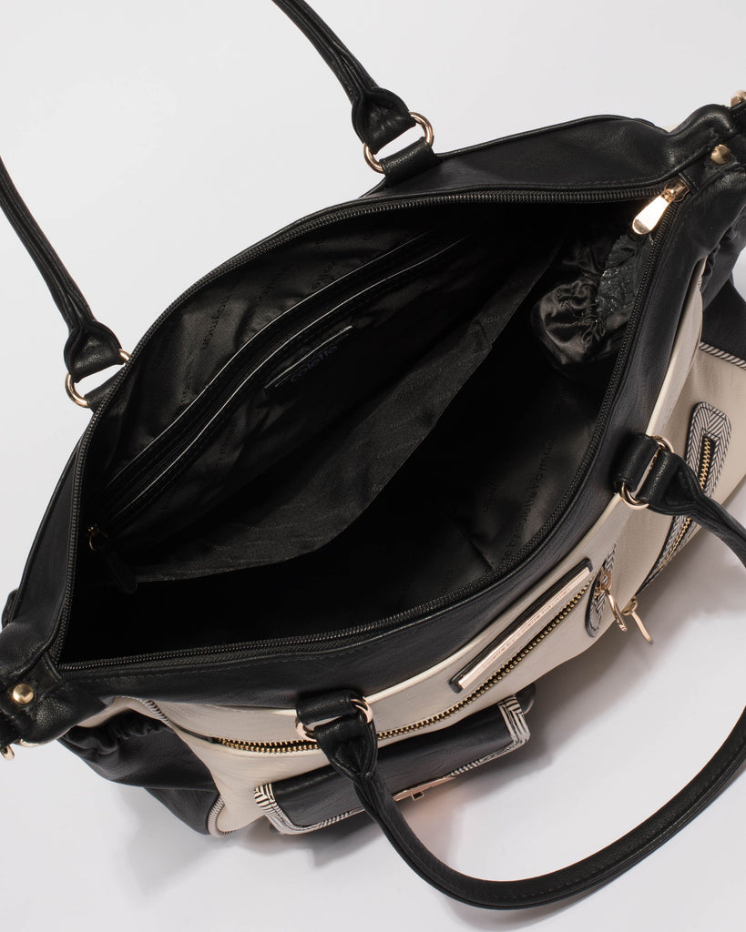 Monochrome Pocket And Zip Baby Bag With Gold Hardware