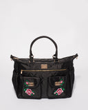 Black Nylon Flower Quilted Baby Bag With Gold Hardware