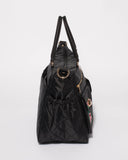 Black Nylon Flower Quilted Baby Bag With Gold Hardware
