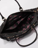 Black Nylon Flower Quilted Baby Bag With Gold Hardware
